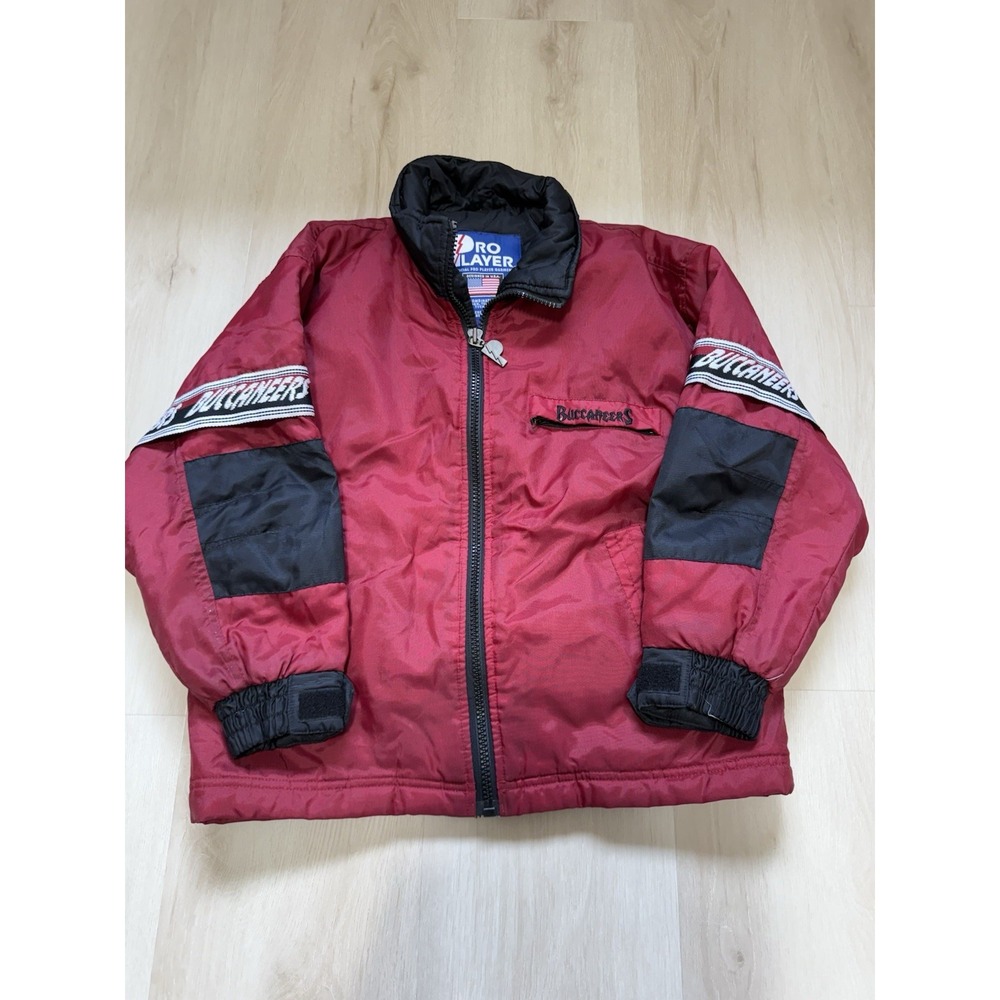 Pro Player NFL Tampa Bay Buccaneers Vintage Spell Out Coat Boys Medium Red Black